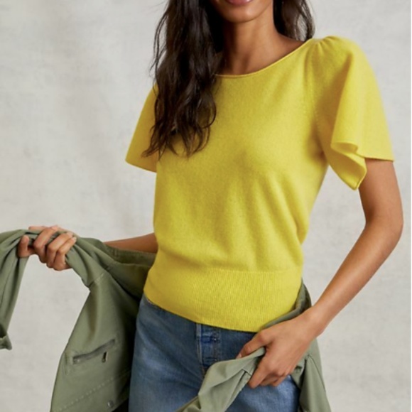 Yellow Anthropologie Maeve Cashmere Flutter Sleeve Sweater Top - Picture 4 of 6